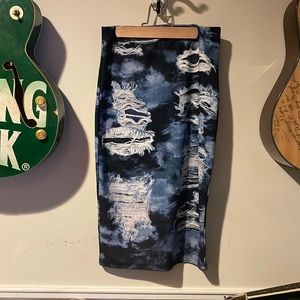 Jersey Ripped Denim Pencil Skirt Medium